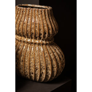 Vase - Ceramic Stoneware, Ribbed Design, Brown, S - Halta | PTMD