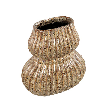 Vase – Ceramic Stoneware, Ribbed Design, Brown, L – Halta | PTMD
