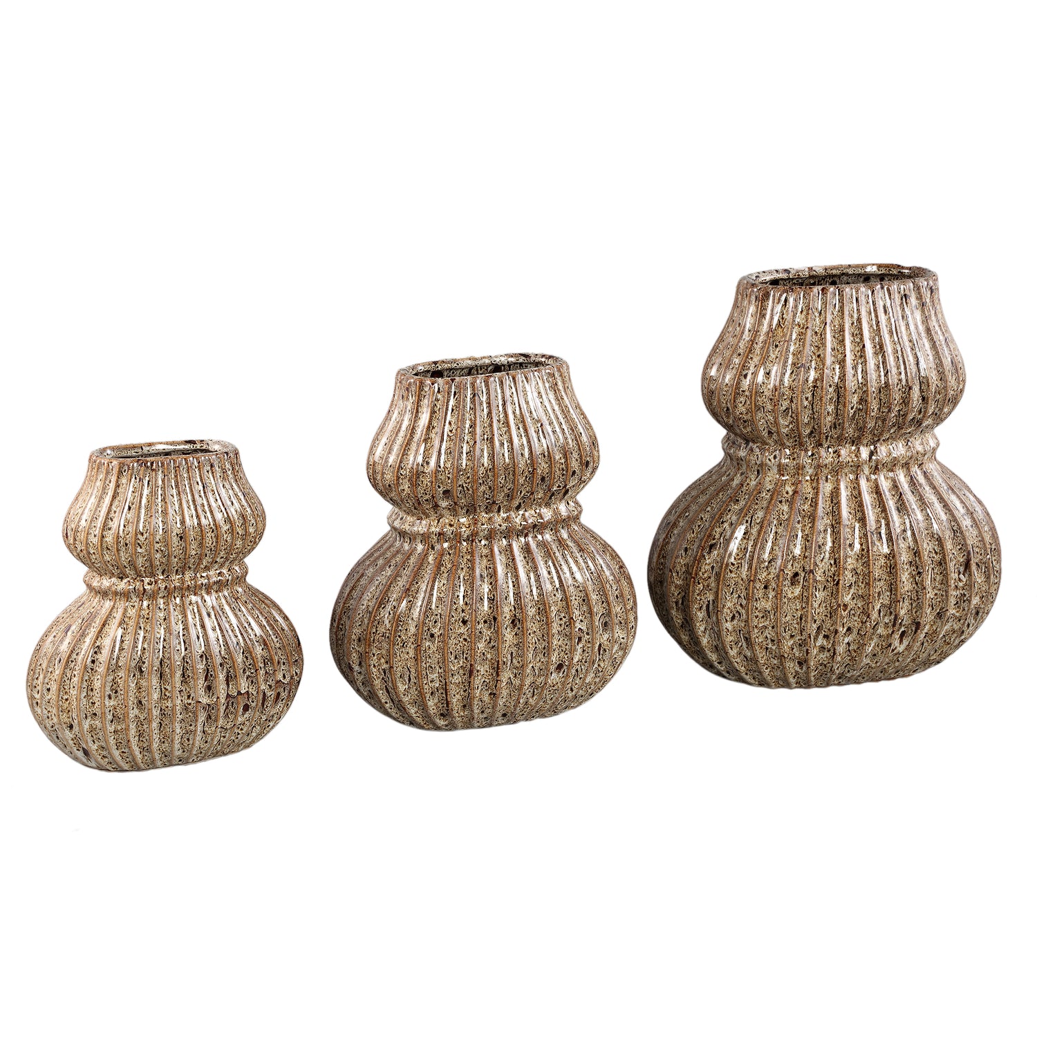 Vase - Ceramic Stoneware, Ribbed Design, Brown, S - Halta | PTMD