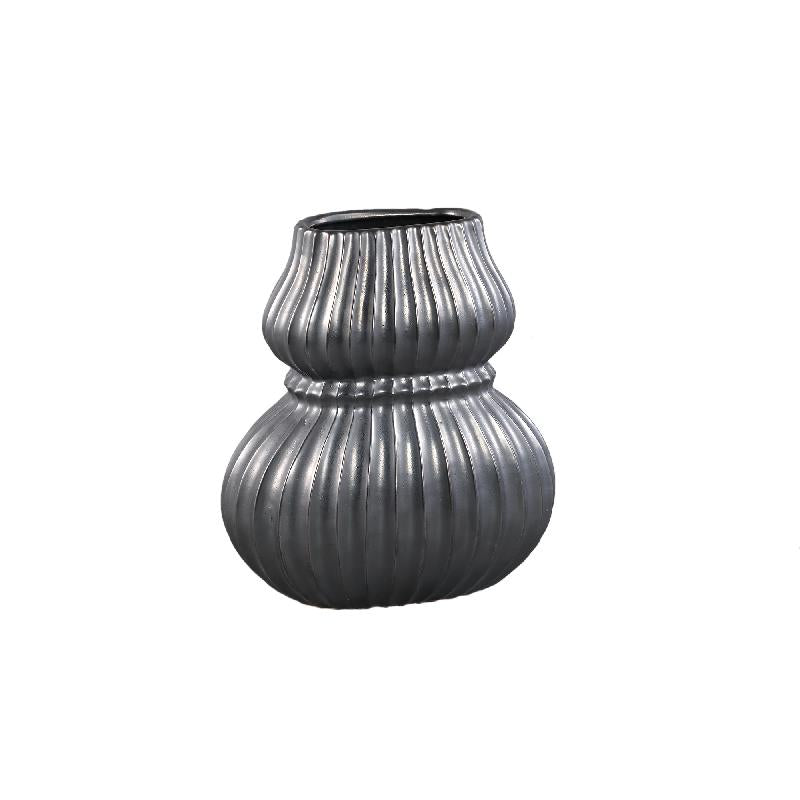 Vase – Keramik Steinzeug, Geripptes Design, Schwarz, M – Halta | PTMD