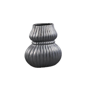 Vase – Keramik Steinzeug, Geripptes Design, Schwarz, M – Halta | PTMD