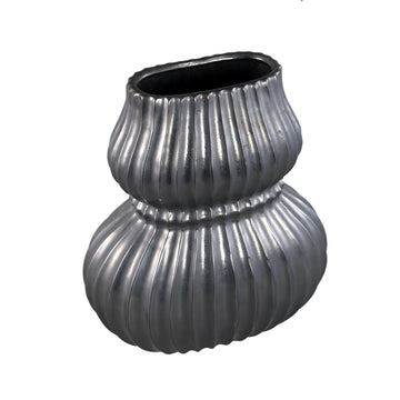 Vase - Ceramic Stoneware, Ribbed Design, Black, L - Halta | PTMD