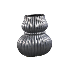 Vase - Ceramic Stoneware, Ribbed Design, Black, L - Halta | PTMD