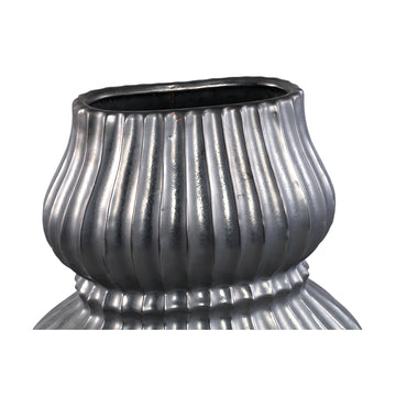 Vase - Ceramic Stoneware, Ribbed Design, Black, L - Halta | PTMD