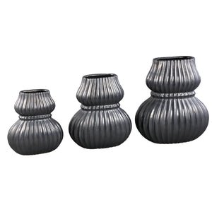 Vase - Ceramic Stoneware, Ribbed Design, Black, L - Halta | PTMD