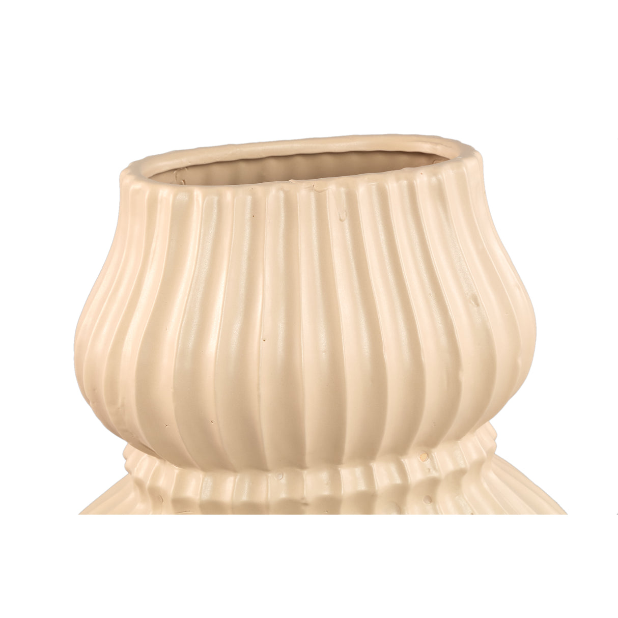 Vase – cremefarbene Gestaltung, ovale Formgebung, gerippte Oberfläche, S – Halta | PTMD
