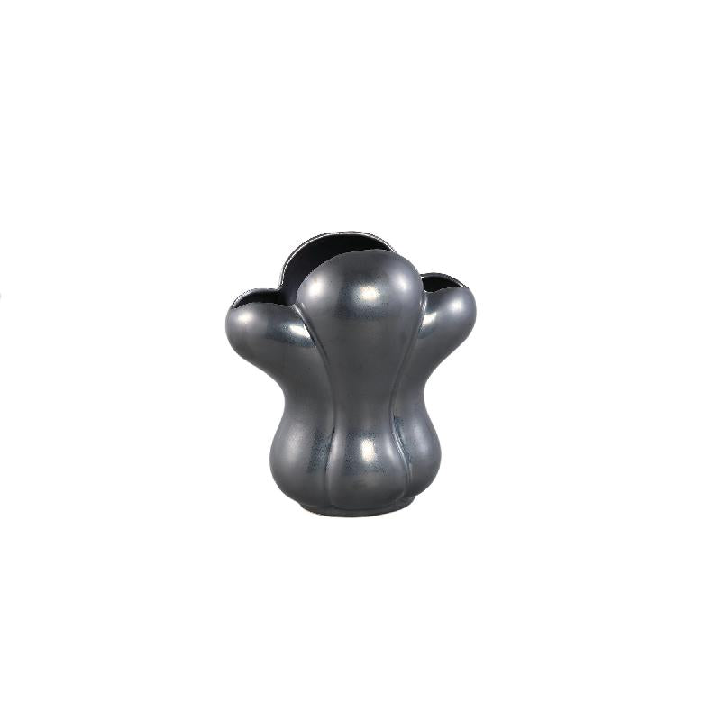 Vase - black color scheme, French lily motif, ceramic surface, S - Mellie | PTMD