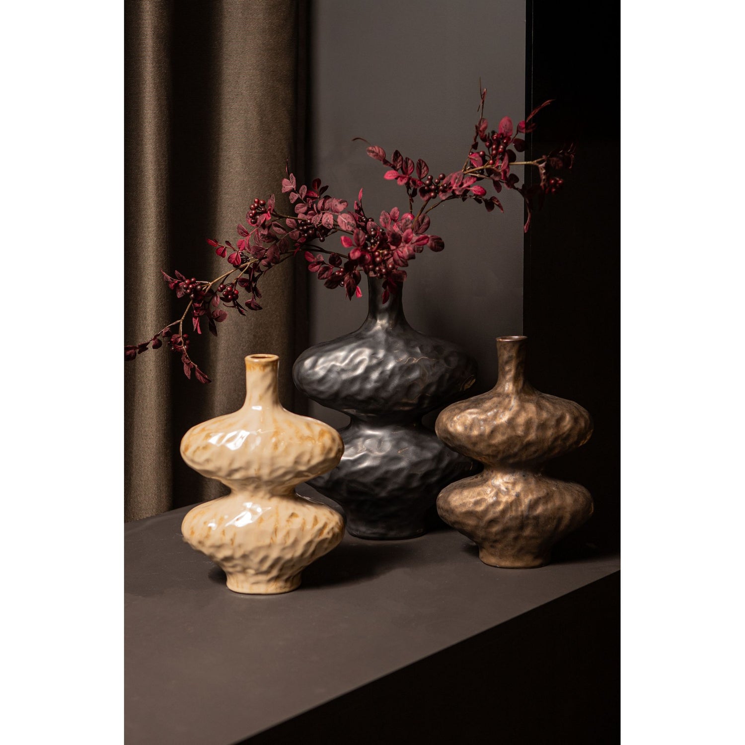 Vase - Ceramic Stoneware, Oval Design, Bronze, L - Chelsean | PTMD