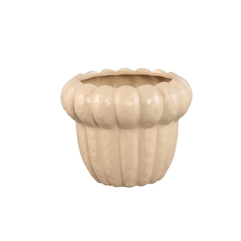 Flower Pot - Cream Finish, Round Shape, Ceramic Material, M - Samaran | PTMD