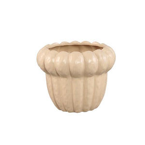 Flower Pot - Cream Finish, Round Shape, Ceramic Material, M - Samaran | PTMD