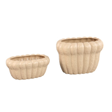 Topf – Ovale Form, Keramik Material, Geripptes Design, S – Samaran | PTMD