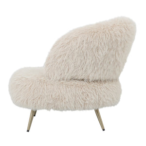 Armchair – Faux Fur Fabric Upholstery, Beige Finish, Padded Seat – Franklyn | PTMD