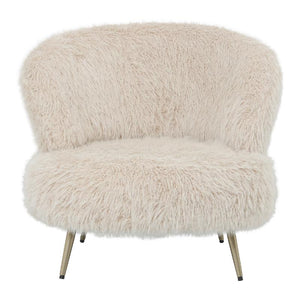 Armchair – Faux Fur Fabric Upholstery, Beige Finish, Padded Seat – Franklyn | PTMD