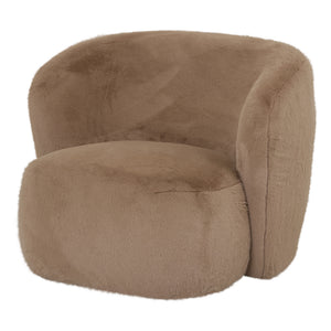 Armchair – Faux Fur Fabric Upholstery, Mocha Finish, Padded Seat – Aphrodite | PTMD