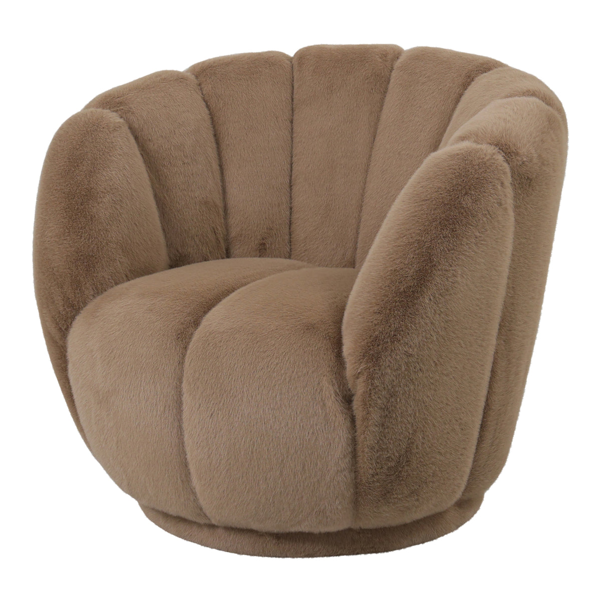 Armchair – Fur-Look Fabric Upholstery, Mocca Finish, Padded Seat – Furia | PTMD