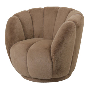 Armchair – Fur-Look Fabric Upholstery, Mocca Finish, Padded Seat – Furia | PTMD