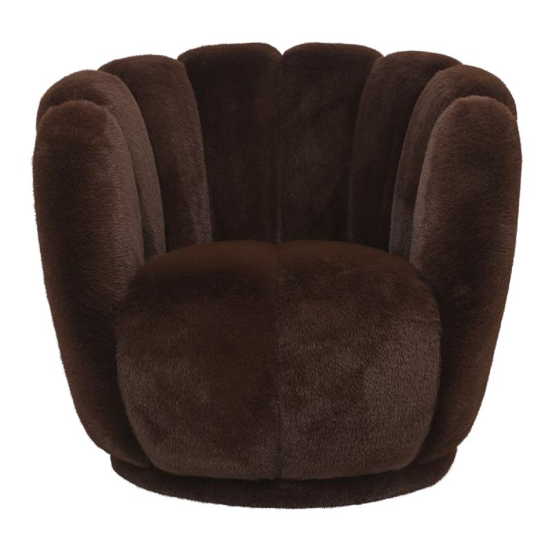 Armchair – Faux Fur Fabric Upholstery, Dark Brown Finish, Upholstered Seat – Furia | PTMD