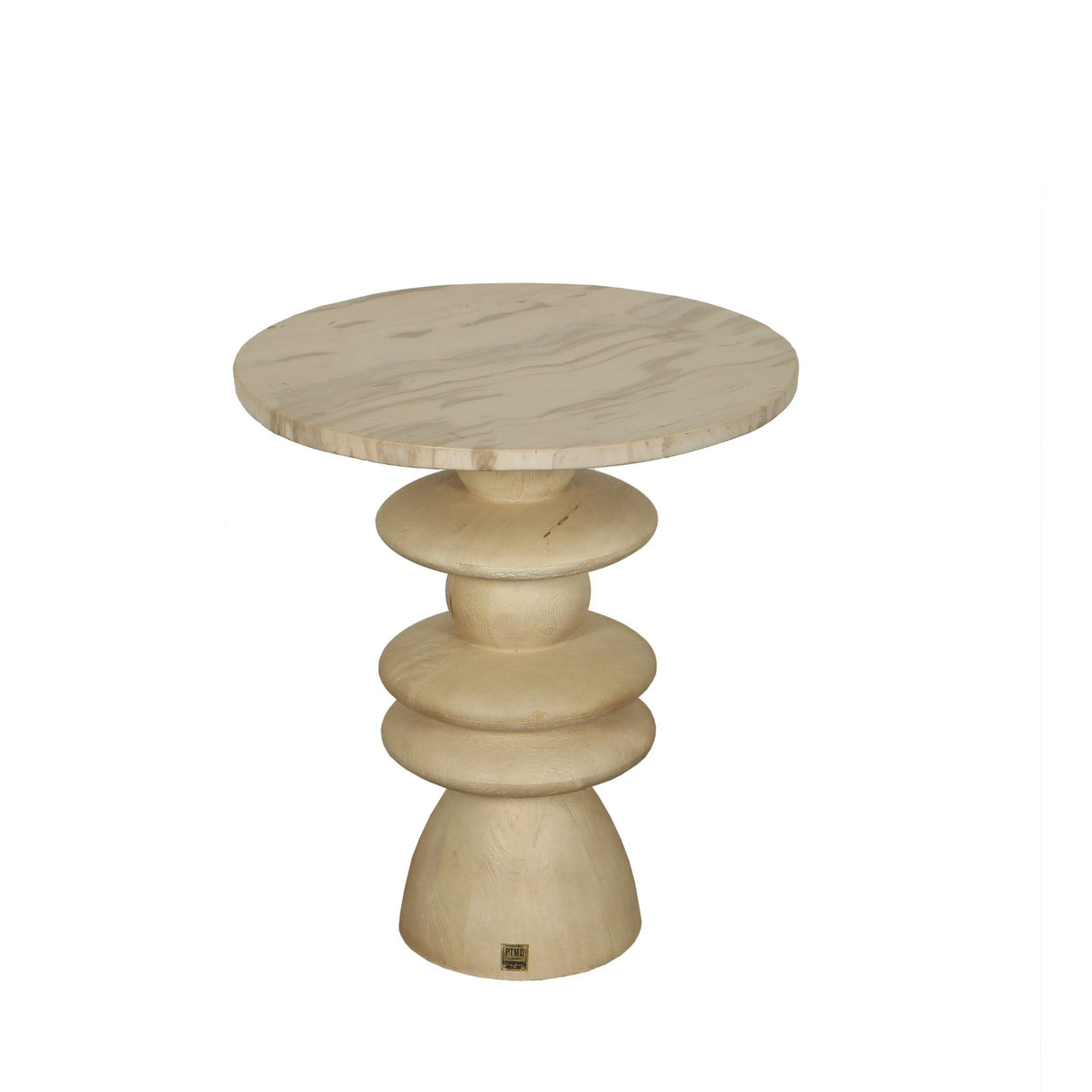 Side Table - Mango Wood, Natural Tone, Marble Top, Round Shape, Solid Look, S – Callain | PTMD