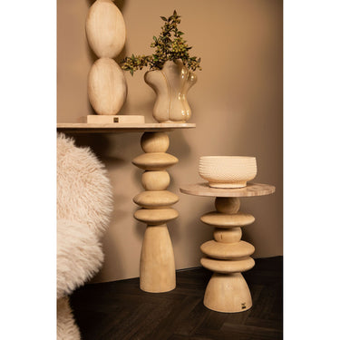 Beistelltisch – Mangoholz, Marmorplatte, Runde Form, Natur, S – Callain | PTMD