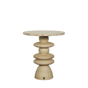 Side Table - Mango Wood, Natural Tone, Marble Top, Round Shape, Solid Look, S – Callain | PTMD