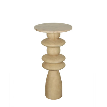 Beistelltisch – Mangoholz, Marmorplatte, Runde Form, Natur, L – Callain | PTMD
