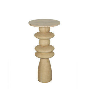 Side Table - Mango Wood, Natural Finish, Marble Top, Round Shape, Solid Look, L – Callain | PTMD