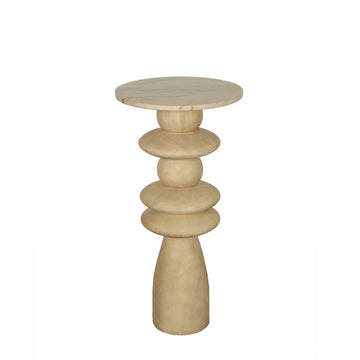 Beistelltisch – Mangoholz, Marmorplatte, Runde Form, Natur, L – Callain | PTMD