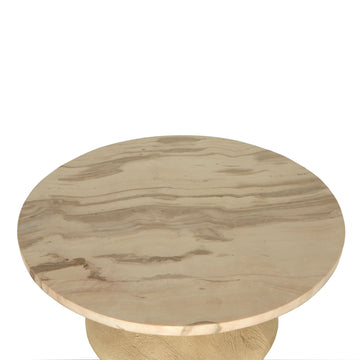 Beistelltisch – Mangoholz, Marmorplatte, Runde Form, Natur, L – Callain | PTMD