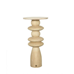 Side Table - Mango Wood, Natural Finish, Marble Top, Round Shape, Solid Look, L – Callain | PTMD