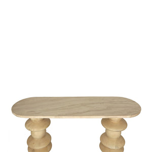 Side table - mango wood, natural tone, marble top, oval shape, solid look – Callain | PTMD