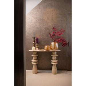Side table - mango wood, natural tone, marble top, oval shape, solid look – Callain | PTMD