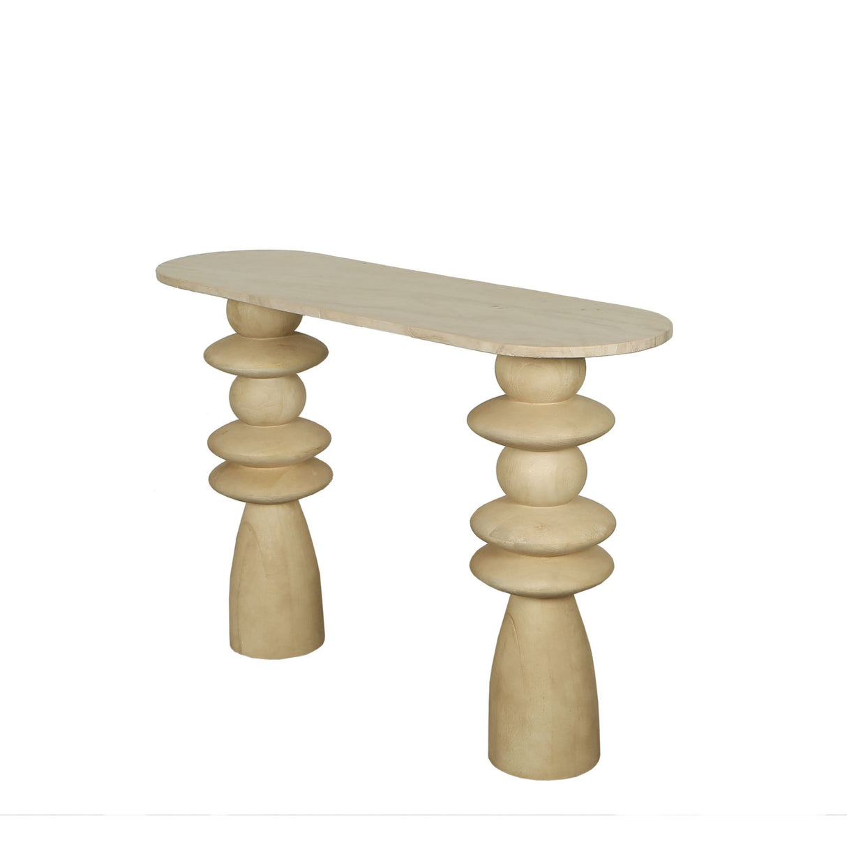 Side table - mango wood, natural tone, marble top, oval shape, solid look – Callain | PTMD