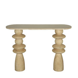 Side table - mango wood, natural tone, marble top, oval shape, solid look – Callain | PTMD