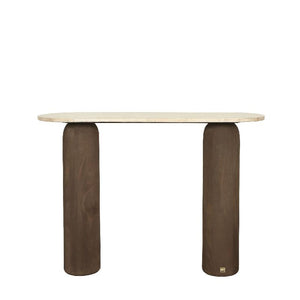 Side Table – Mango Wood, Marble Top, Oval, Brown – Liora | PTMD