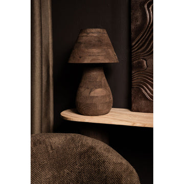 Tischlampe aus Mangoholz, braun, rund, naturbelassen, dekorativ, niedrig – Peake | PTMD