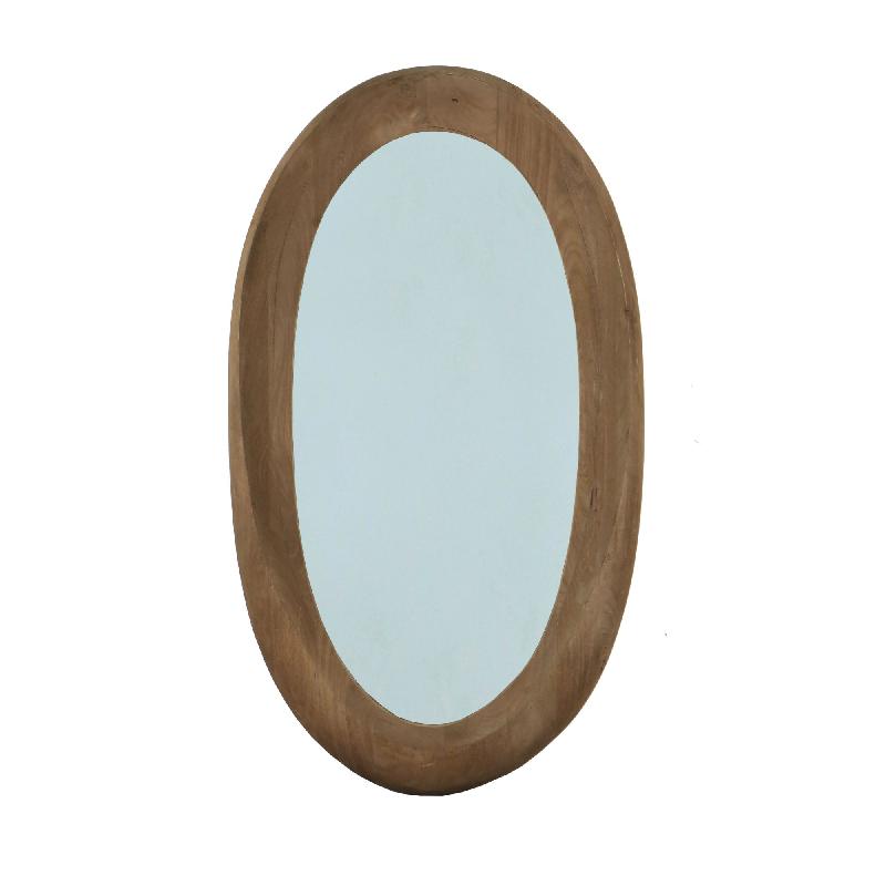 Wandspiegel aus Mangoholz mit ovaler Form, massivem Rahmen und Braun-Finish, L – Noam | PTMD