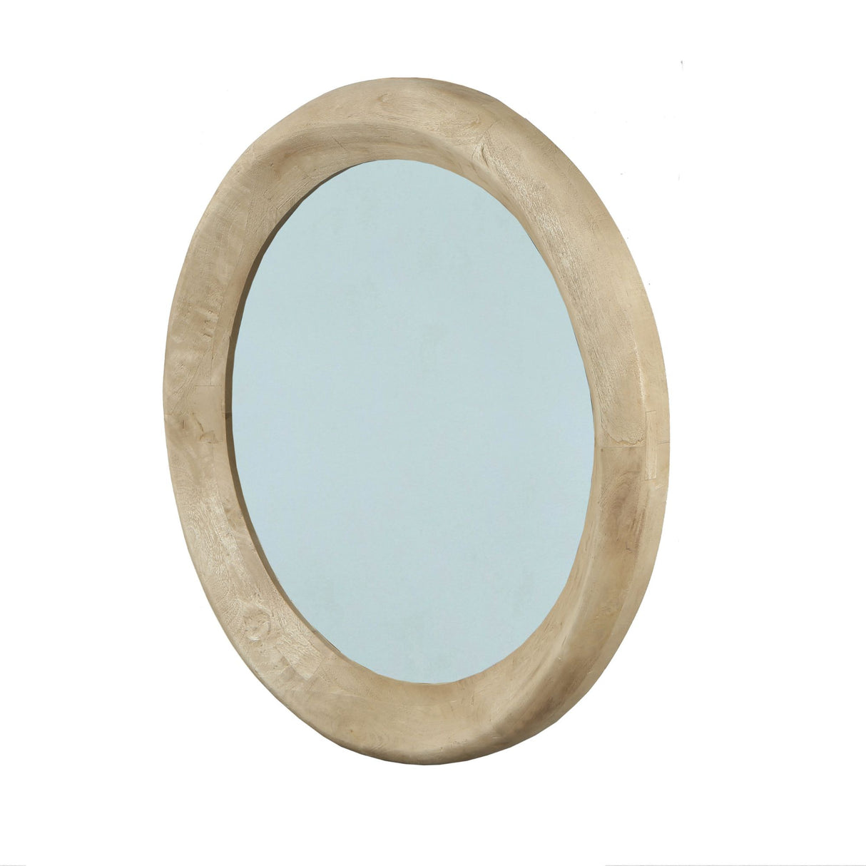 Wandspiegel aus Mangoholz mit runder Form, massivem Rahmen und Natur-Finish, L – Noam | PTMD