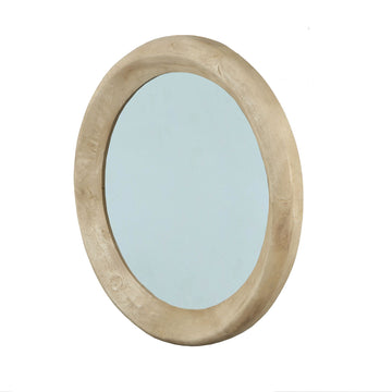 Wandspiegel aus Mangoholz mit runder Form, massivem Rahmen und Natur-Finish, L – Noam | PTMD
