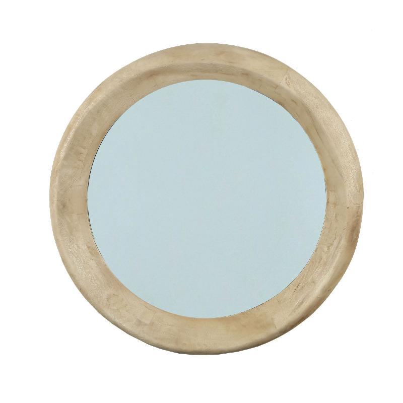 Wandspiegel aus Mangoholz mit runder Form, massivem Rahmen und Natur-Finish, L – Noam | PTMD