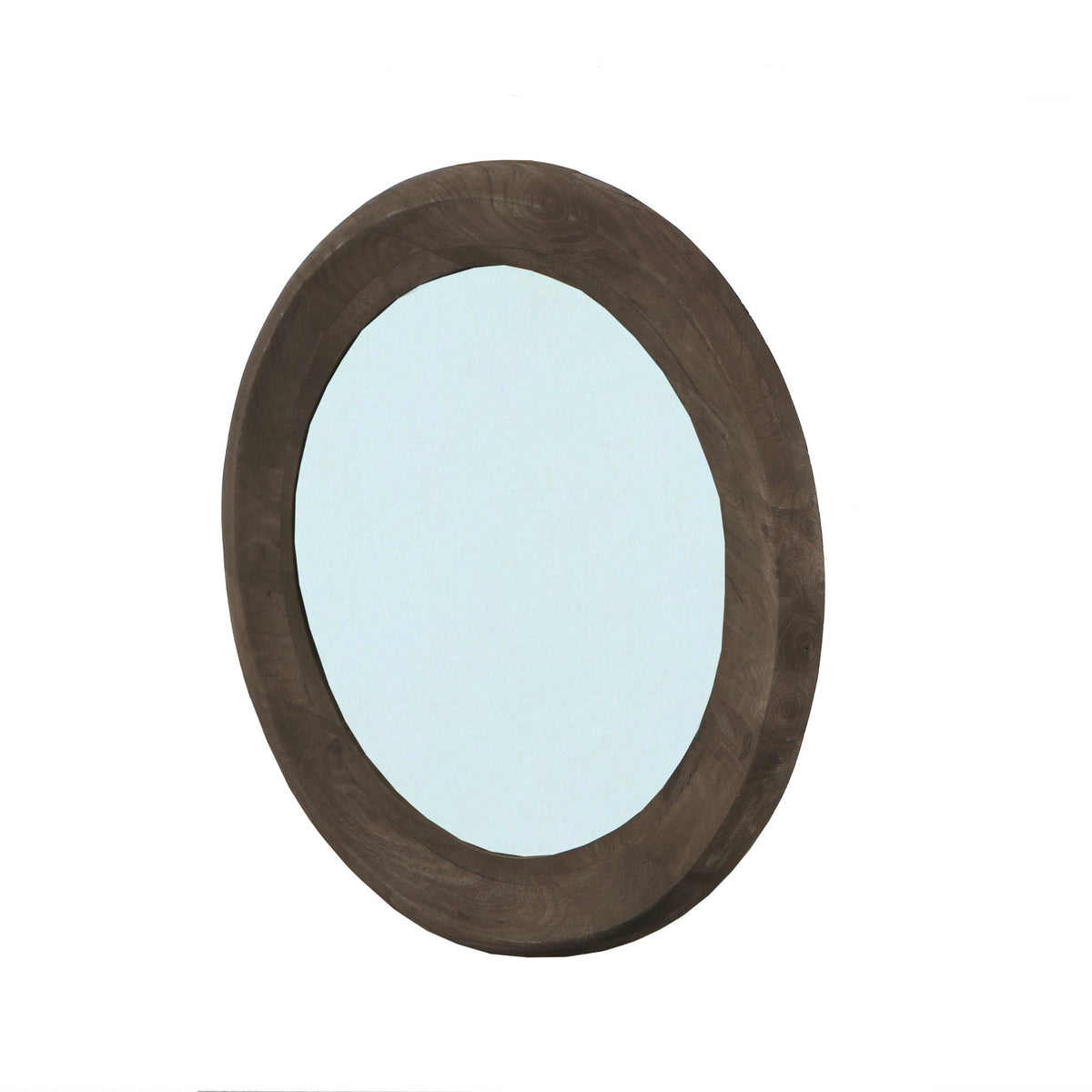 Wandspiegel aus Mangoholz mit runder Form, massivem Rahmen und Braun-Finish, S – Noam | PTMD