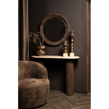 Wandspiegel aus Mangoholz mit runder Form, massivem Rahmen und Braun-Finish, S – Noam | PTMD