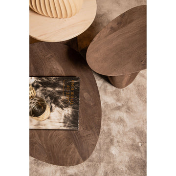 Couchtisch – Mangoholz, organische Form, dunkelbraun – Harshad | PTMD