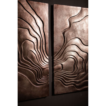 Wandpaneel aus gegossenem Aluminium in Bronzeoptik mit Wellenstruktur, XL – Erike | PTMD