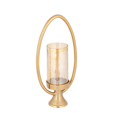 Windlicht – Goldfarbenes Aluminiumguss Gestell, Ovale Formgebung, Glaseinsatz – Berido | PTMD