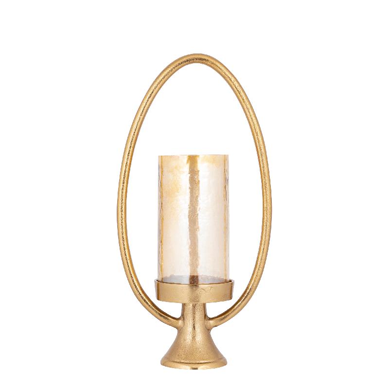 Windlicht – Goldfarbenes Aluminiumguss Gestell, Ovale Formgebung, Glaseinsatz – Berido | PTMD