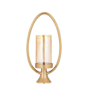 Windlicht – Goldfarbenes Aluminiumguss Gestell, Ovale Formgebung, Glaseinsatz – Berido | PTMD