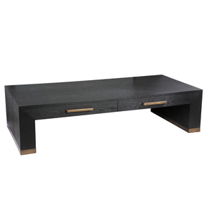 Couchtisch – Holzfurnier, Zwei Schubladen, Rechteckige Form, Schwarz – Tiess | PTMD