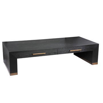 Couchtisch – Holzfurnier, Zwei Schubladen, Rechteckige Form, Schwarz – Tiess | PTMD