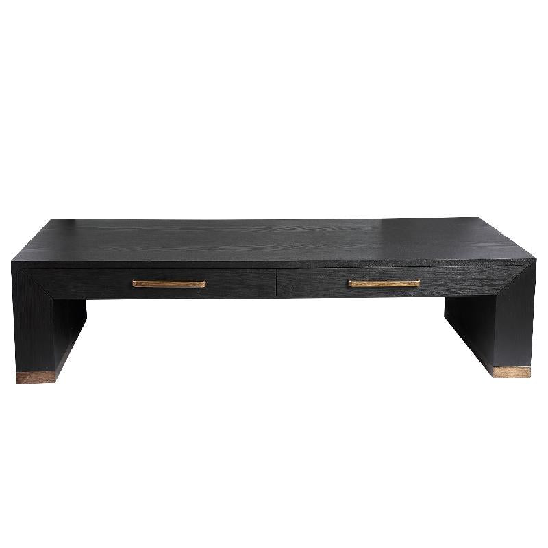Couchtisch – Holzfurnier, Zwei Schubladen, Rechteckige Form, Schwarz – Tiess | PTMD