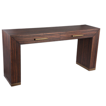 Beistelltisch  – Holzfurnier, Zwei Schubladen, Rechteckige Form, Braun – Tiess | PTMD